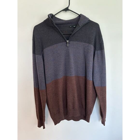 Bugatchi Mens Blue Sweater Medium Knit 100% Merino Wool Quarter Zip Pullover - Picture 1 of 3